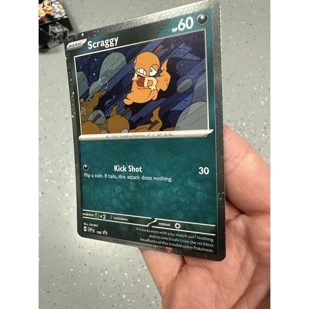 Pokémon TCG Scraggy 186 promo FART SWIRL 🌀 Black‎ Star Cosmos Holo Card NM